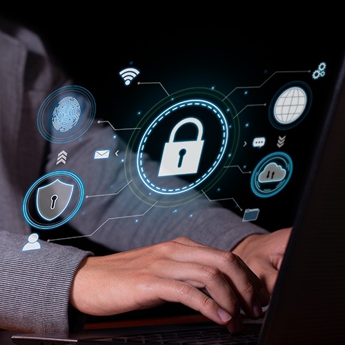 Vertical image of Advanced Cybersecurity: Encryption and Digital Data Protection, Biometric Authentication and Cloud Protection.